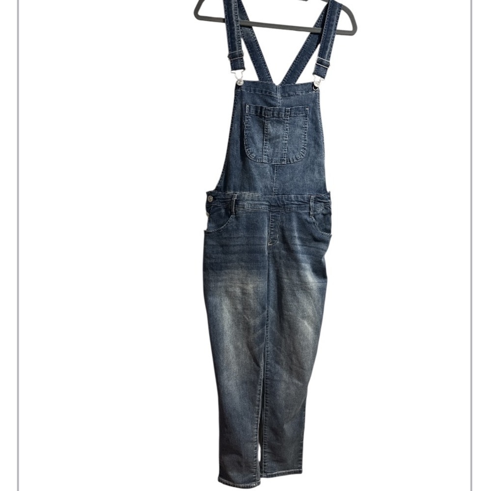 Wallflower Blue Denim Overalls crisscross back adjustale XL stretch